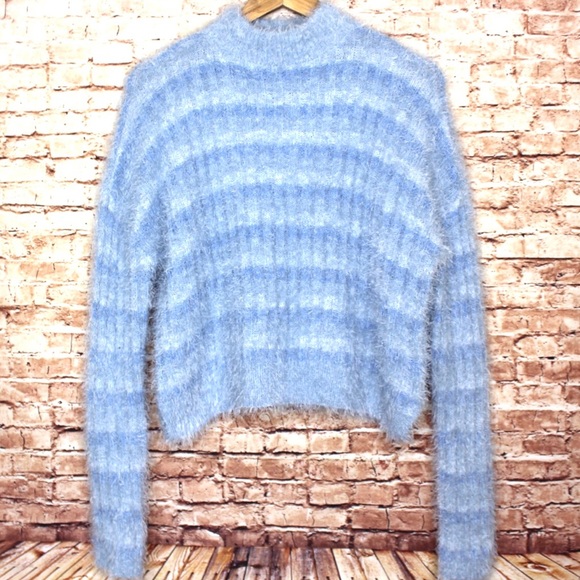 Candies | Blue Stripe Fuzzy Eyelash Sweater - Picture 1 of 6